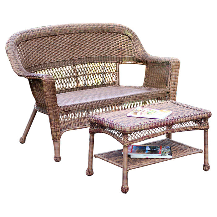 Rosecliff Heights Dane All Weather Wicker/Rattan 2 Person Seating Group with Cushions